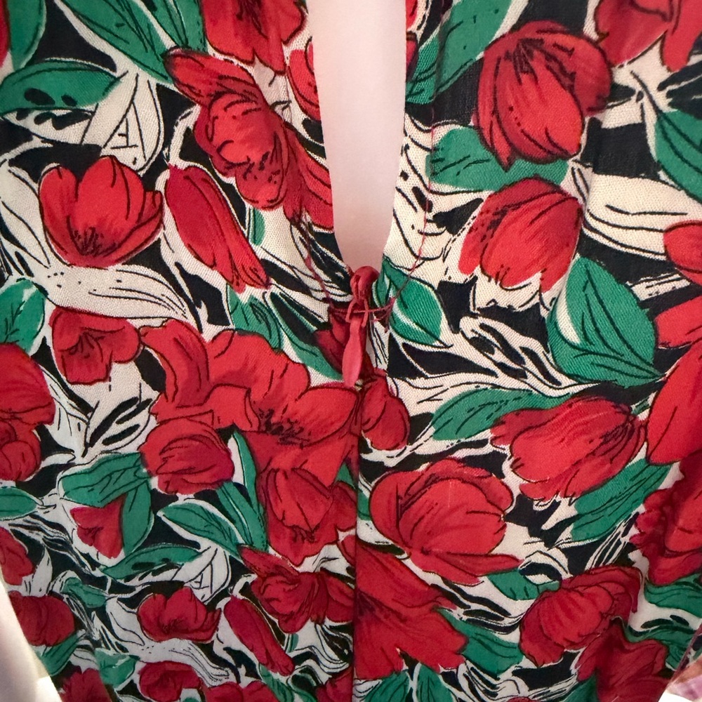 Floral Maxi Dress Red and Green Halter Colorful S - Picture 6 of 8